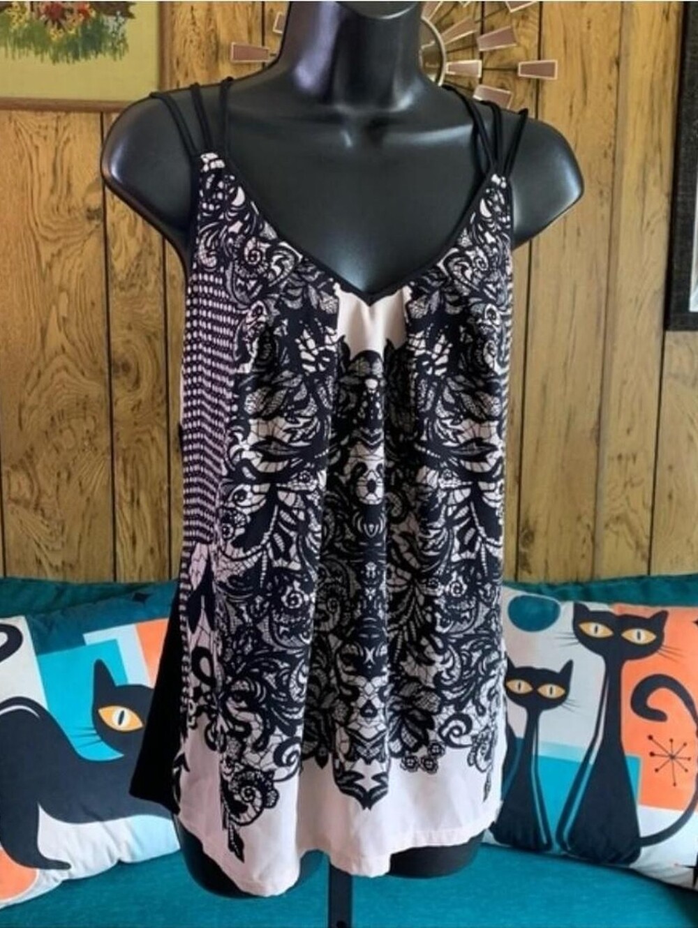 Express Black and Blush Printed Double-Strap Cami